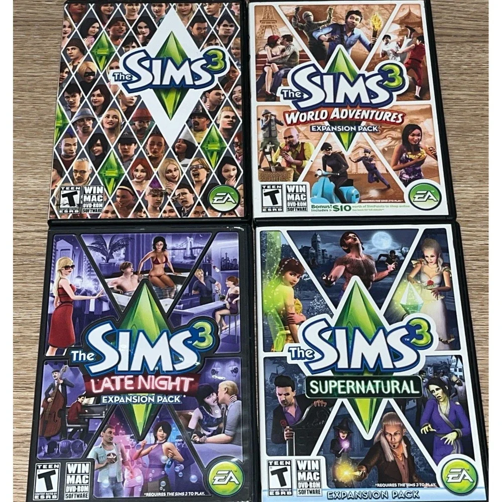 THE SIMS 3 PC Windows Mac Lot of 4 Starter & 3 Expansion Packs Late Night World